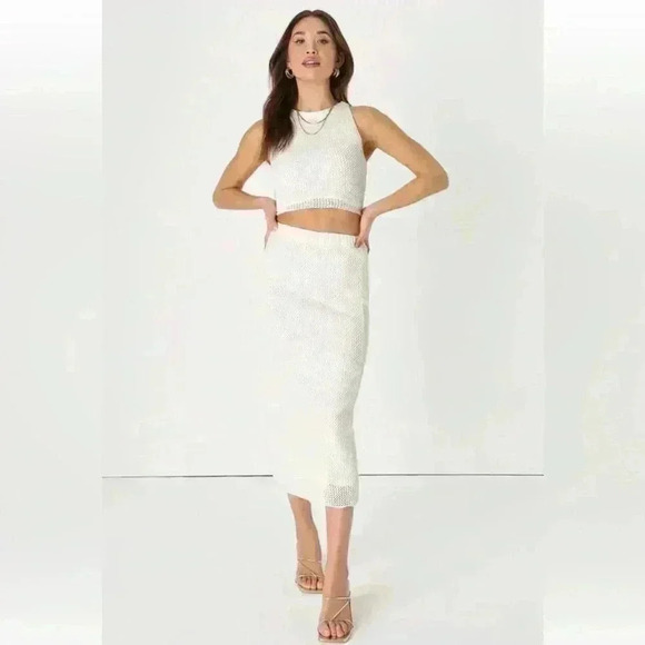 Lulus Ivory Crochet Lace-Up Two-Piece Set - Picture 1 of 5